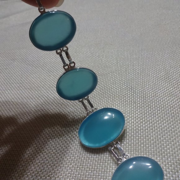 Beautiful "BLUE CHALCEDONY" Handmade Sterling Bracelet Size 7 1/4" #382B - Picture 2 of 3